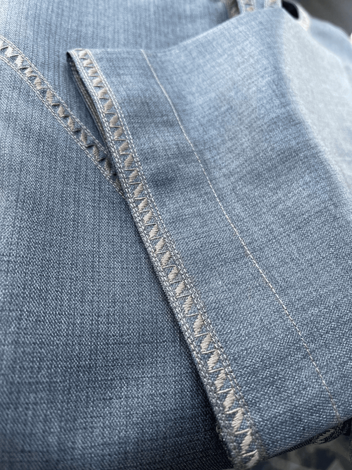 Mens 2 Tone Navy Cashmere Wool Emirati Thobe with Embroidery