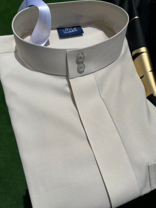 Almond Cream Embossed Saudi Thobe for men dishdasha jalabiya