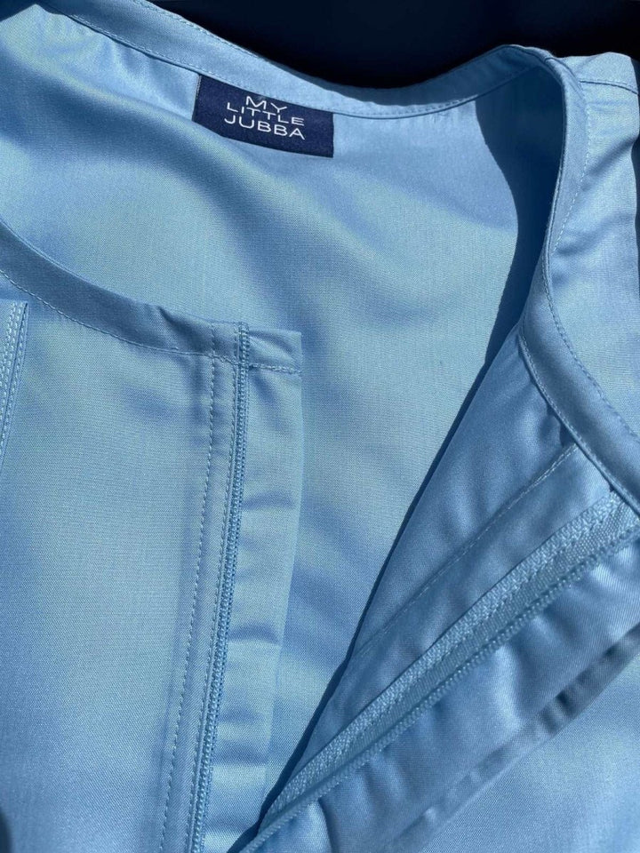 Mens Blue Emirati Thobe with Black Calligraphy