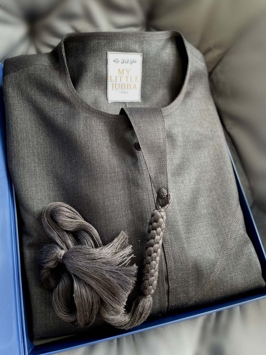 Kids Charcoal Cashmere Wool Emirati Jubba Thobe