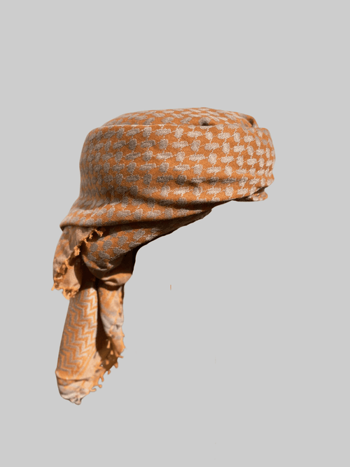 Mens Ready Toffee and Gold Arab Hat Shemagh Keffiyeh Wrap