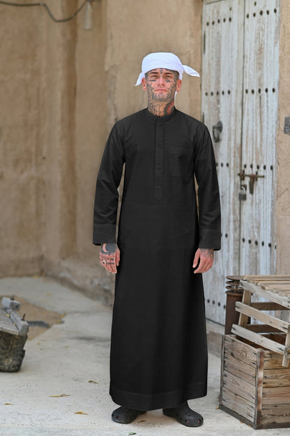 Mens Black Cashmere Wool Kuwaiti Thobe