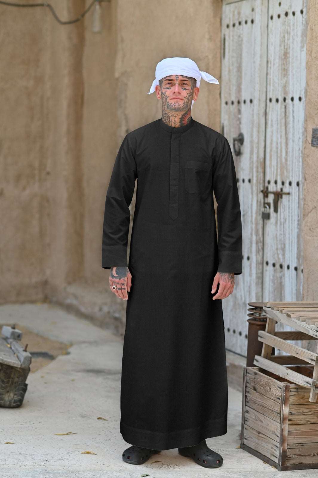 Mens Black Cashmere Wool Kuwaiti Thobe