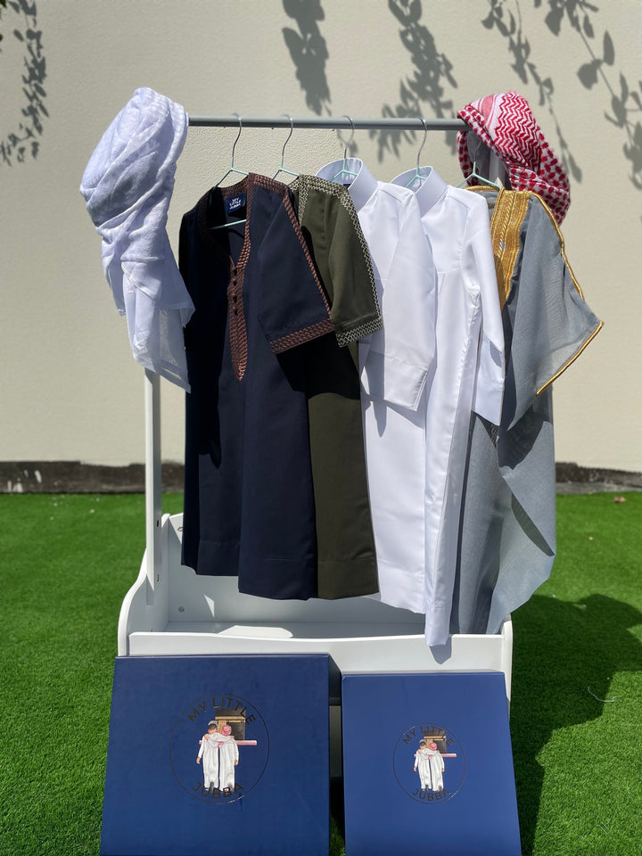 Royal Baby Boy Thobe Gift Set | Grey Bisht 0-12 Months - 10 Items