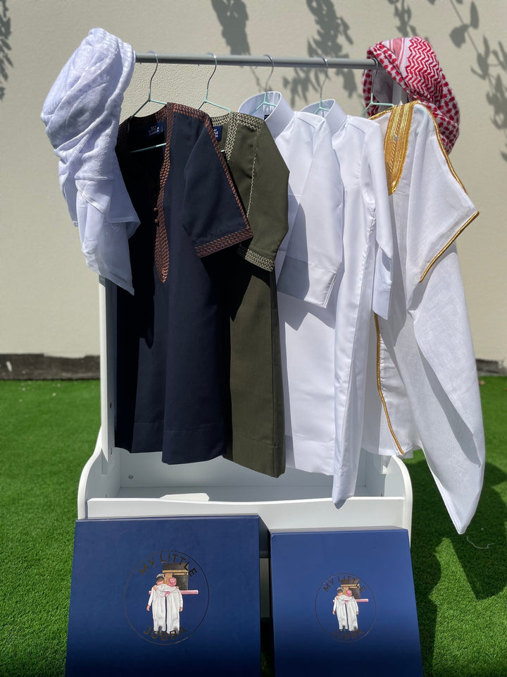 Royal Baby Boy Thobe Gift Set | White Bisht 0-12 Months - 10 Items