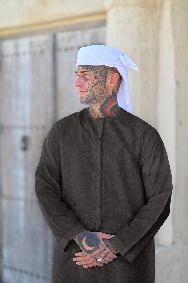 Mens Charcoal Cashmere Wool Emirati Thobe