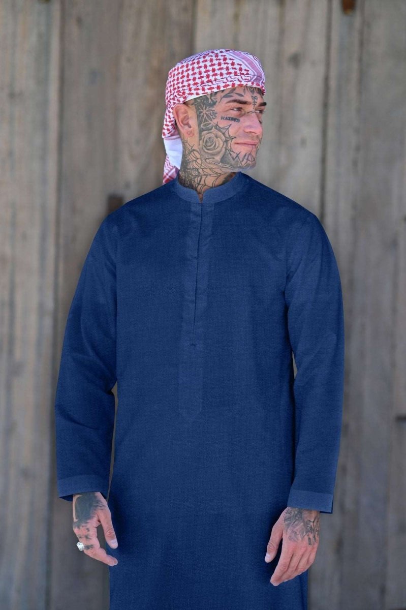 Mens Ocean Blue Cashmere Wool Bahraini Thobe