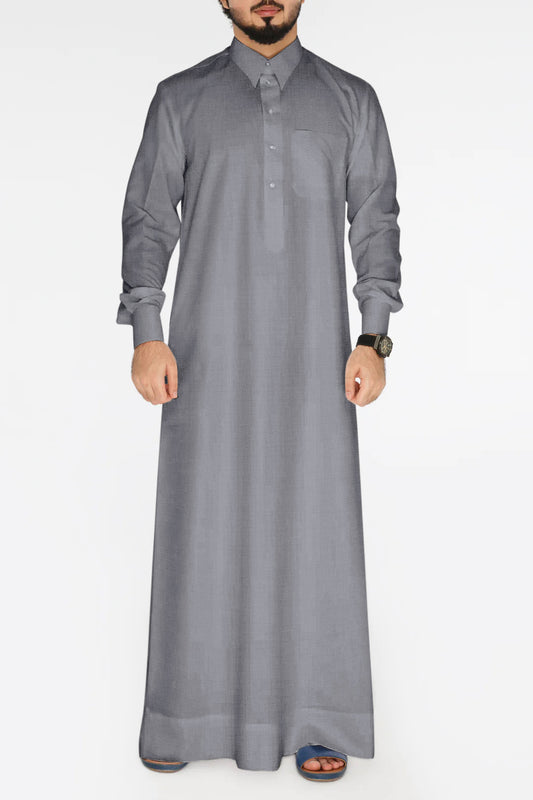 Mens Grey Cashmere Wool Qatari Thobe