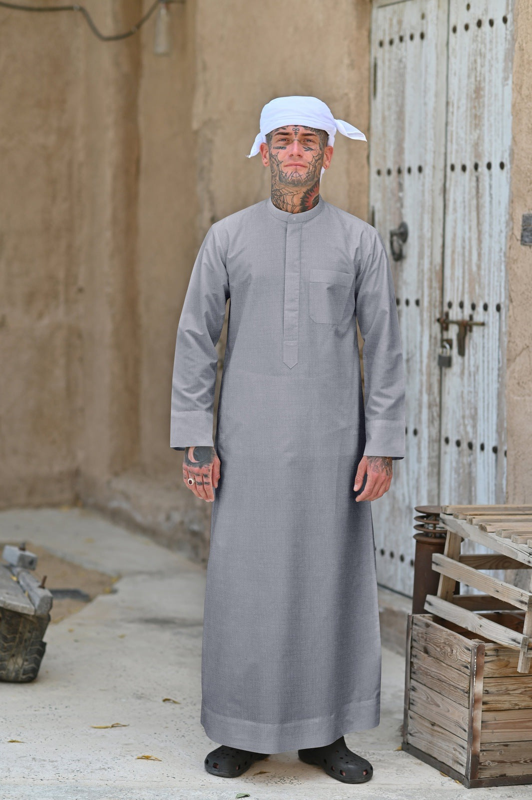 Mens Grey Cashmere Wool Kuwaiti Thobe