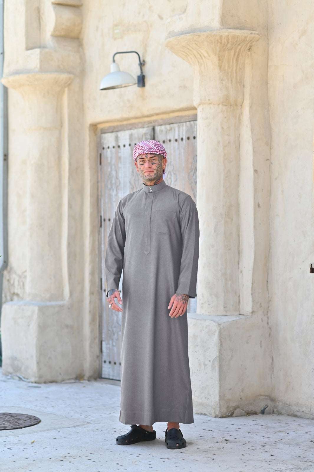 Mens Grey Cashmere Wool Saudi Thobe