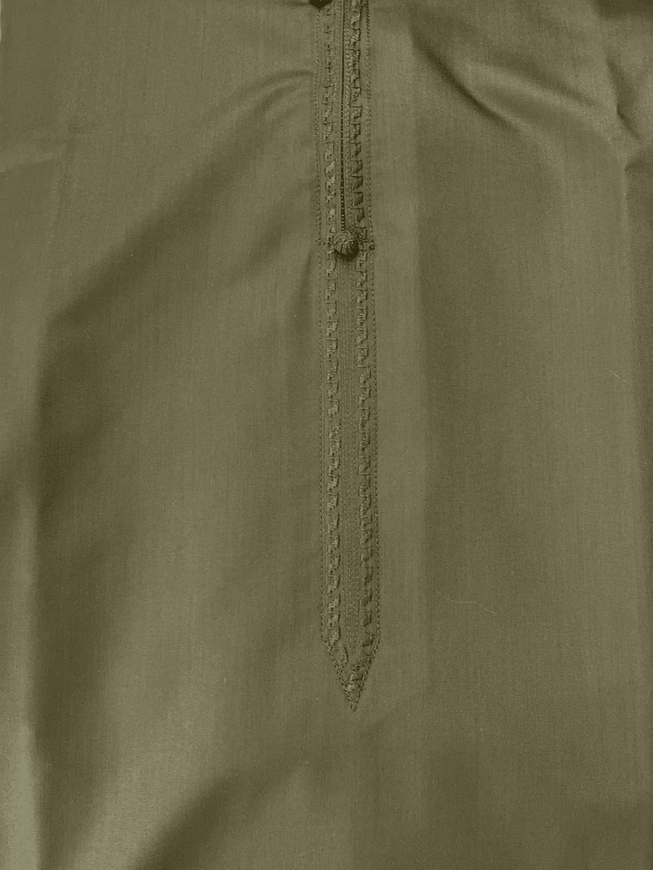 Mens Army Green Bahraini Thobe with Embroidery