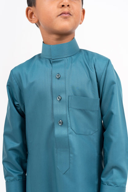 Kids Turquoise Saudi Hijazi Close Collar Jubba Thobes