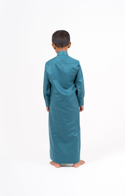 Kids Turquoise Saudi Hijazi Close Collar Jubba Thobes