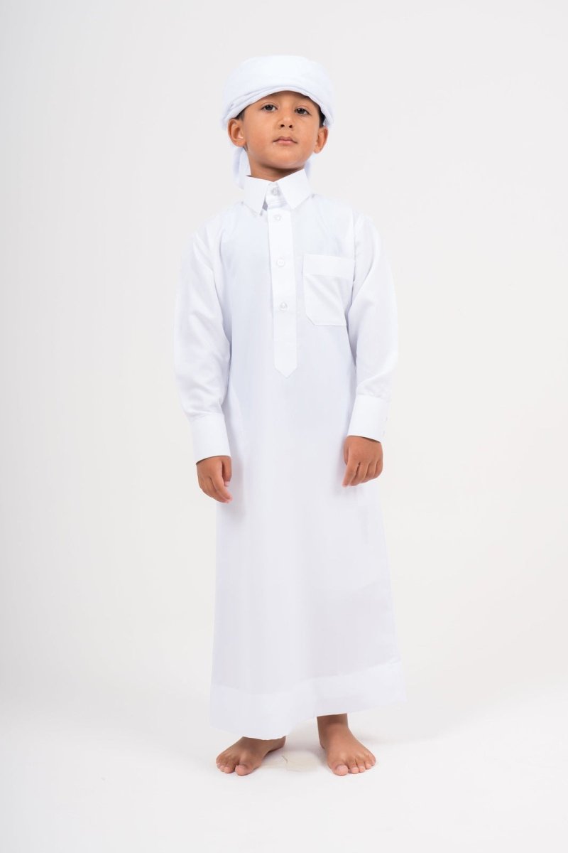 Kids Qatari White Cashmere Wool Jubba Thobe