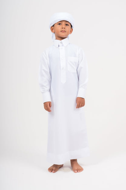 Kids Qatari White Cashmere Wool Jubba Thobe