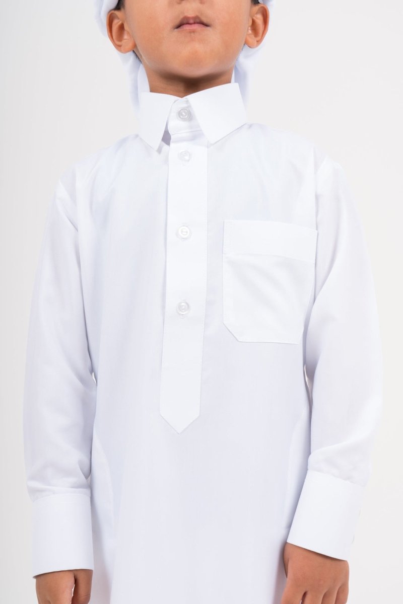 Kids Qatari White Cashmere Wool Jubba Thobe