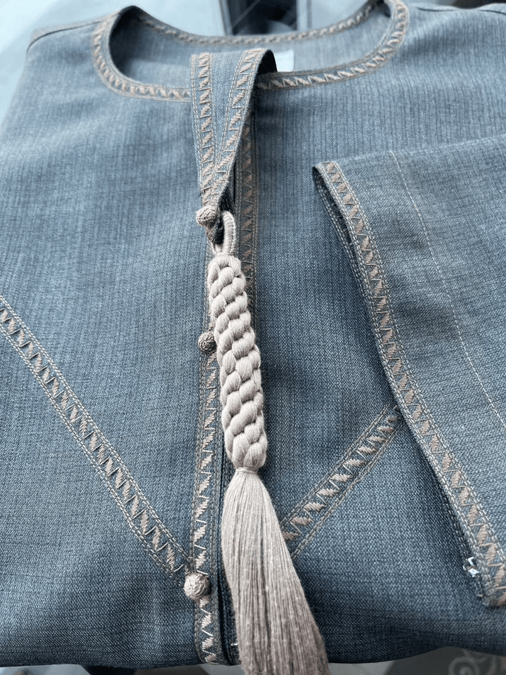 Mens 2 Tone Navy Cashmere Wool Emirati Thobe with Embroidery