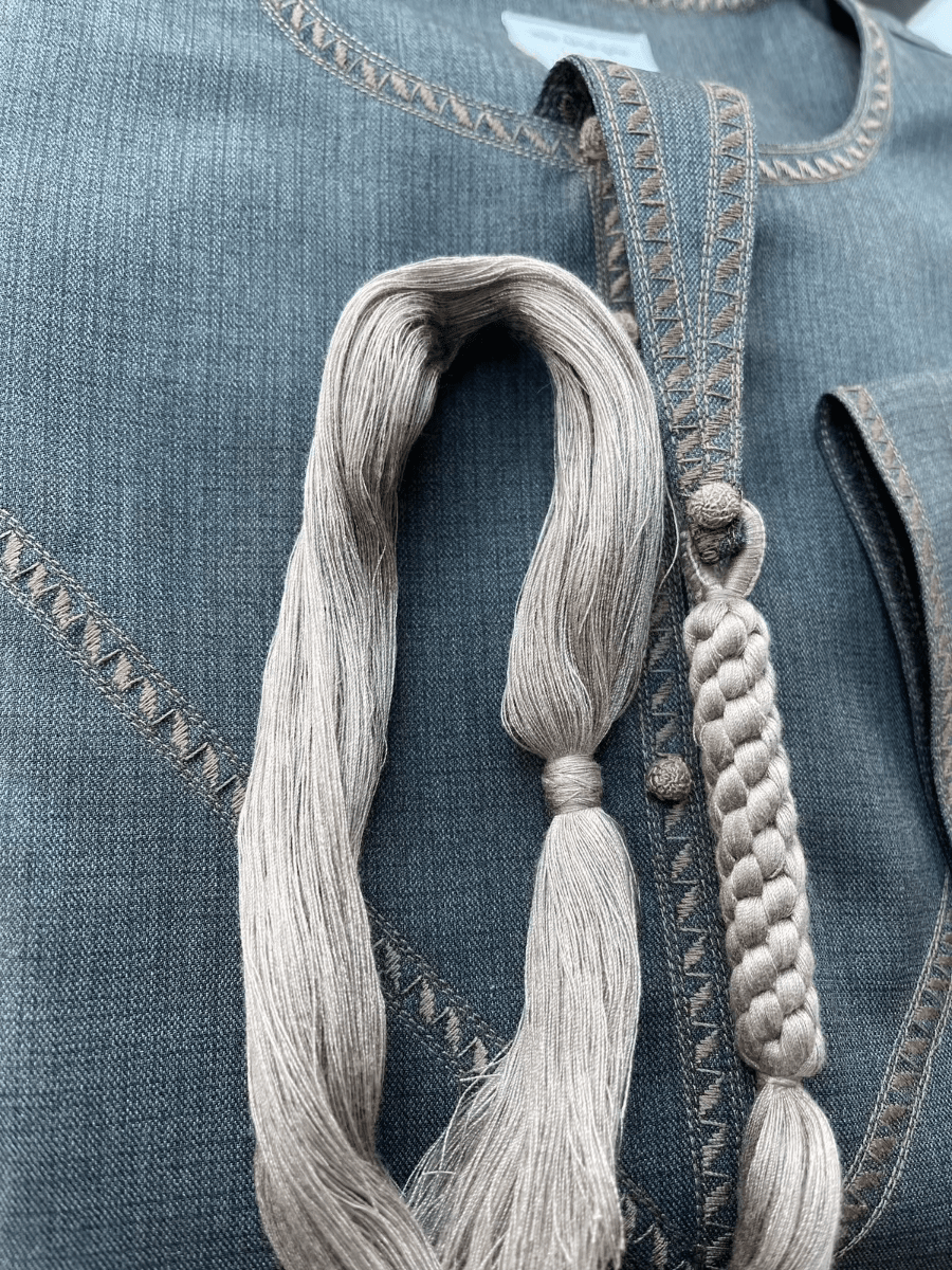 Mens 2 Tone Navy Cashmere Wool Emirati Thobe with Embroidery