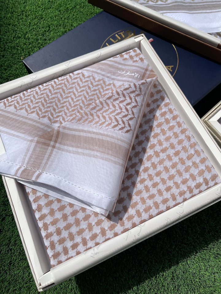 Light Gold Luxury Keffiyeh – Traditional Stiff Cotton Scarf