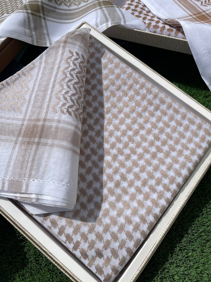 Light Mink Luxury Keffiyeh – Traditional Stiff Cotton Scarf