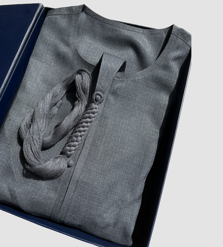 Mens Deep Grey Cashmere Wool Emirati Thobe