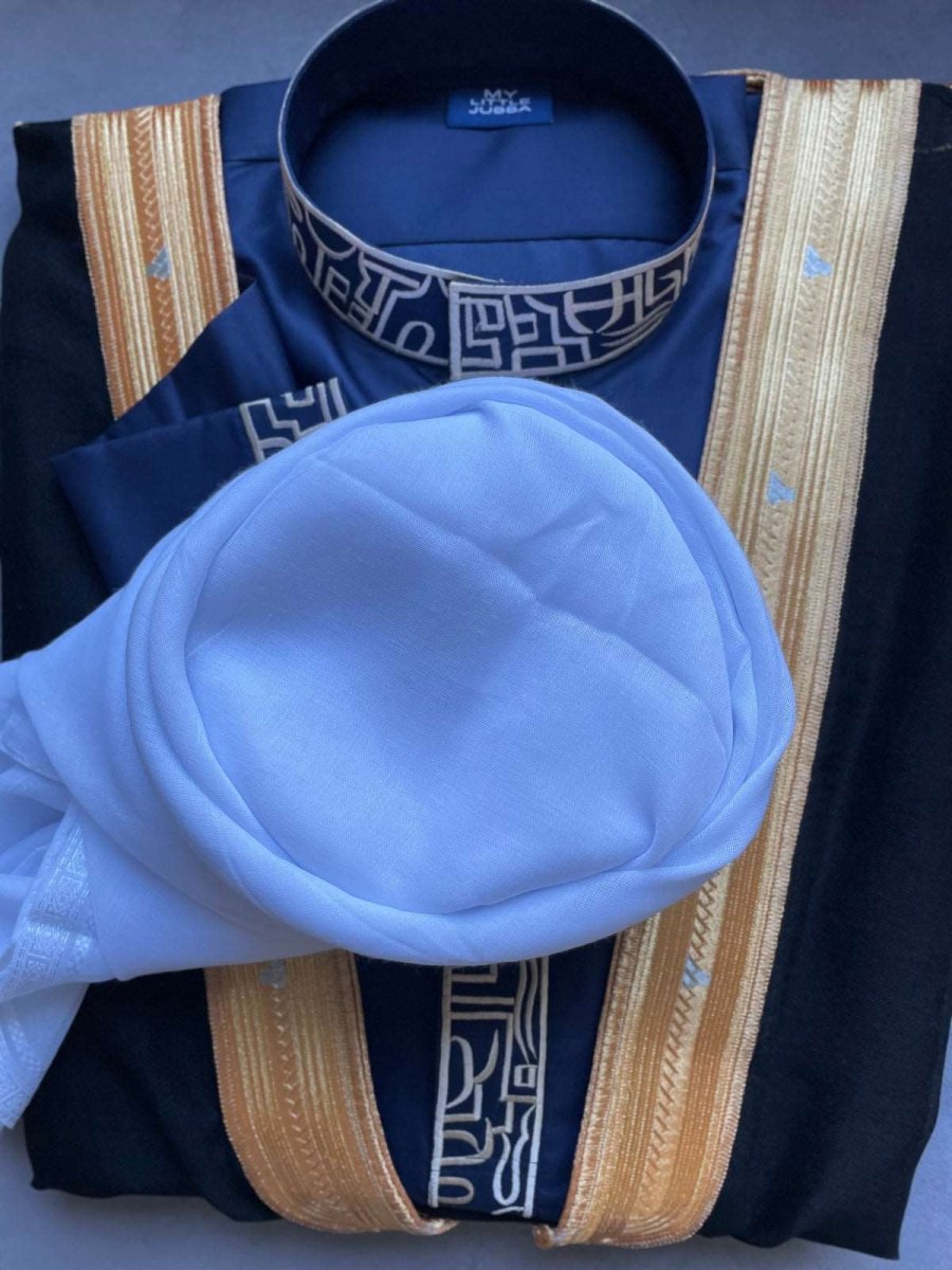 Kids Blue 3 Pcs Thobe Set