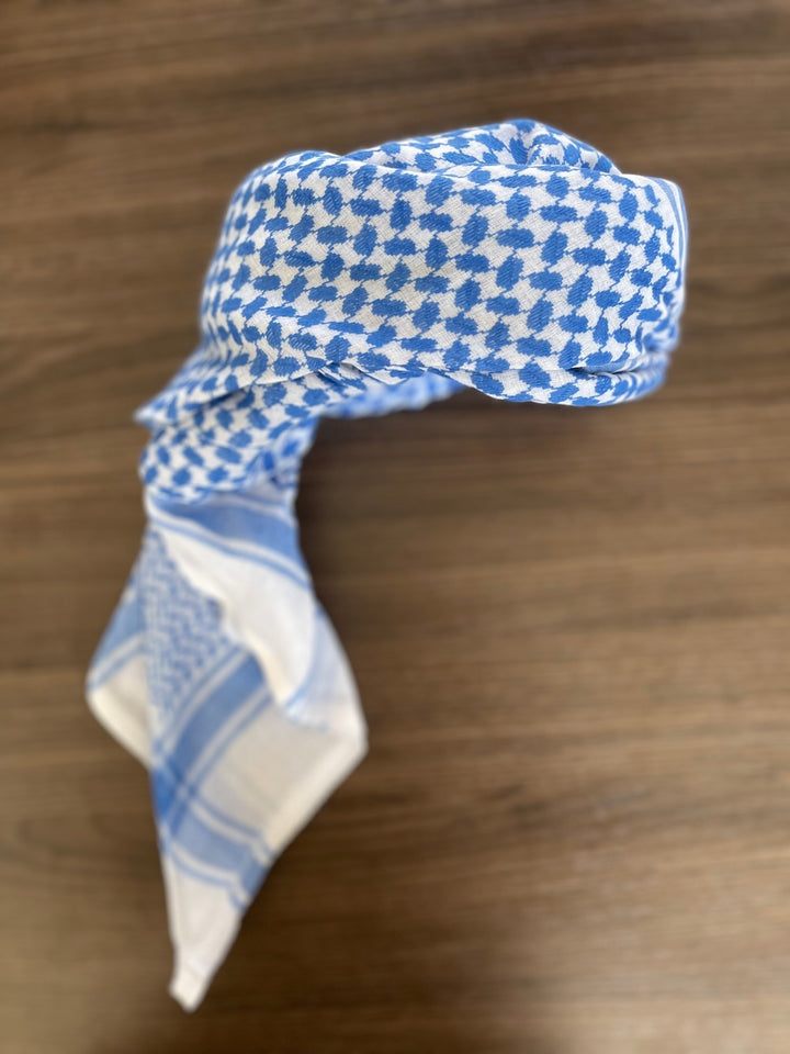 Mens Ready Made Blue & White Arab Hat Shemagh Keffiyeh