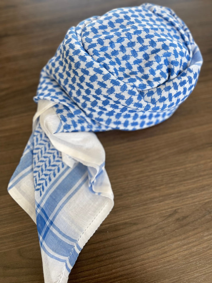 Mens Ready Made Blue & White Arab Hat Shemagh Keffiyeh