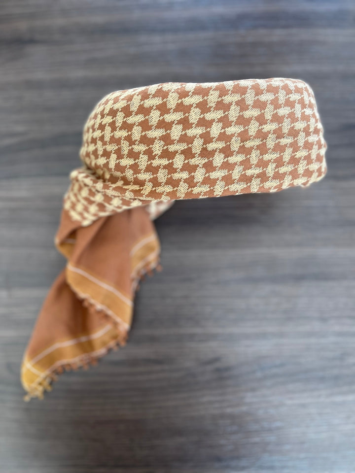 كوفية القبعة العربية الرجالية الجاهزة من البرونز والكراميل