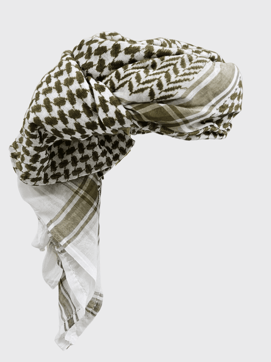 Mens Ready Made Olive Green & White Arab Hat Shemagh Keffiyeh