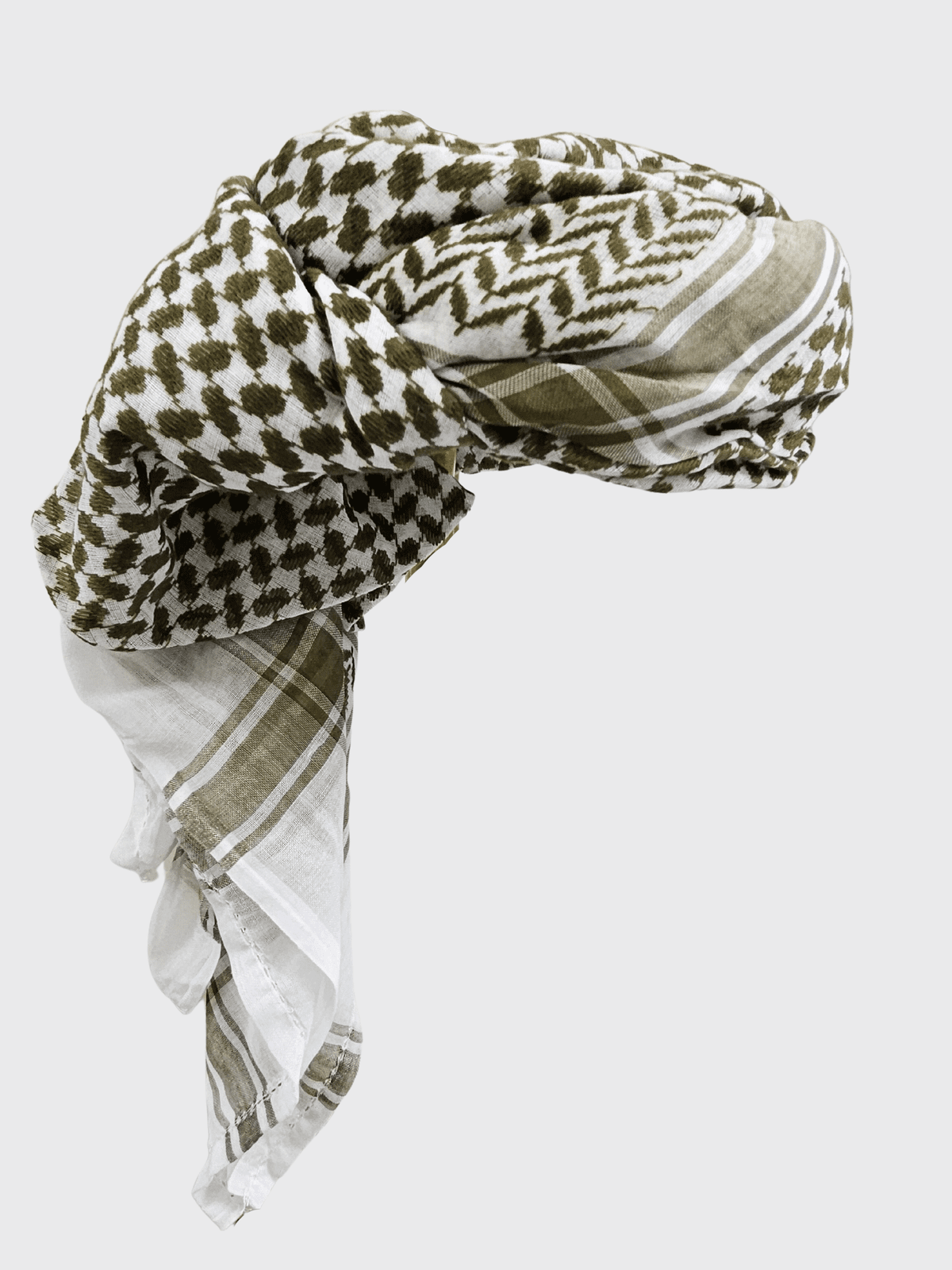 Mens Ready Made Olive Green & White Arab Hat Shemagh