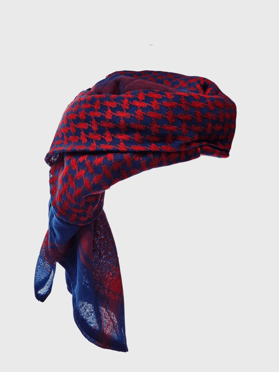 Mens Ready Made Red & Blue Arab Hat Shemagh Keffiyeh