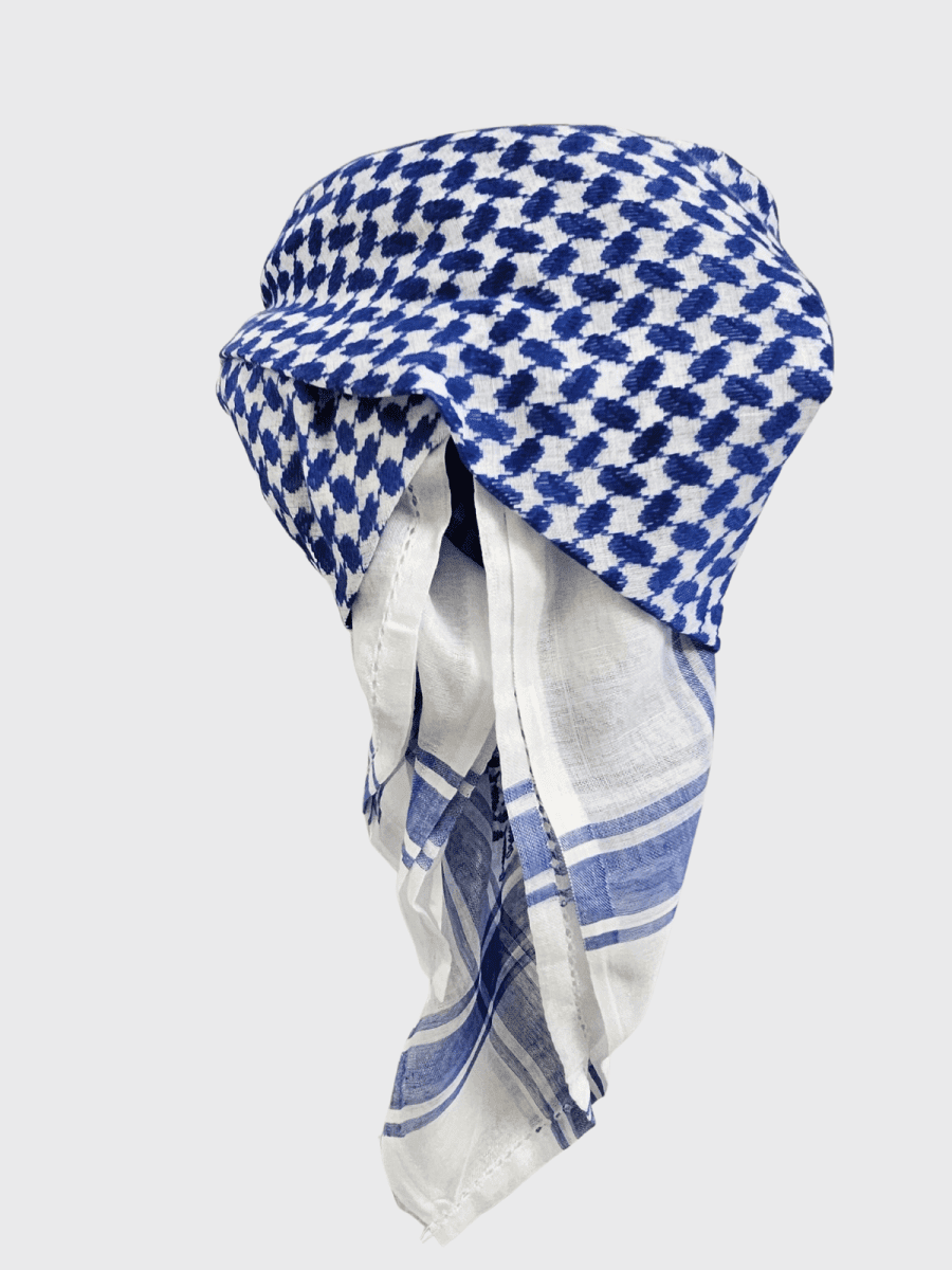 Mens Ready Made Blue & White Arab Hat Shemagh Keffiyeh