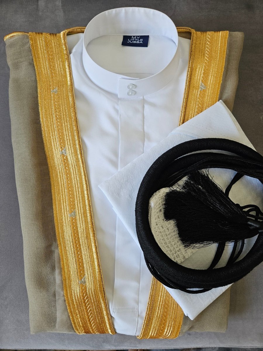 Mens Saudi Thobe 5 Pcs Set White Shemagh