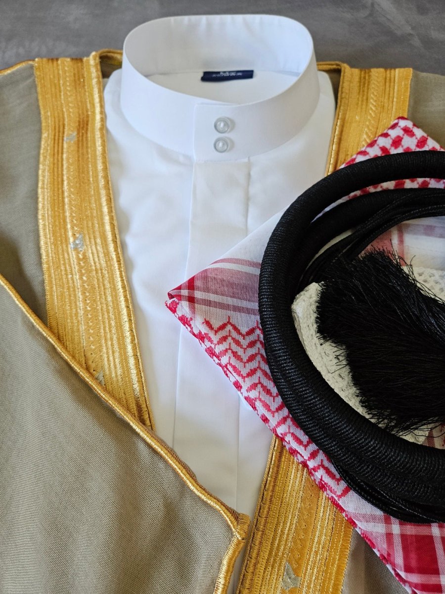 Mens Saudi Thobe 5 Pcs Set Red Shemagh