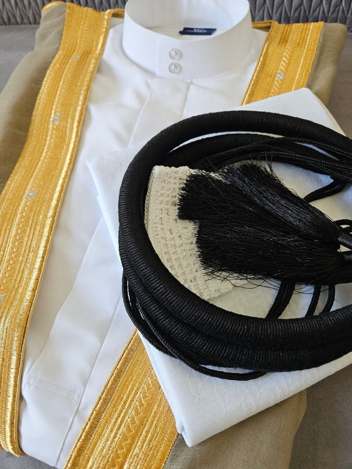 Mens Saudi Thobe 5 Pcs Set White Shemagh
