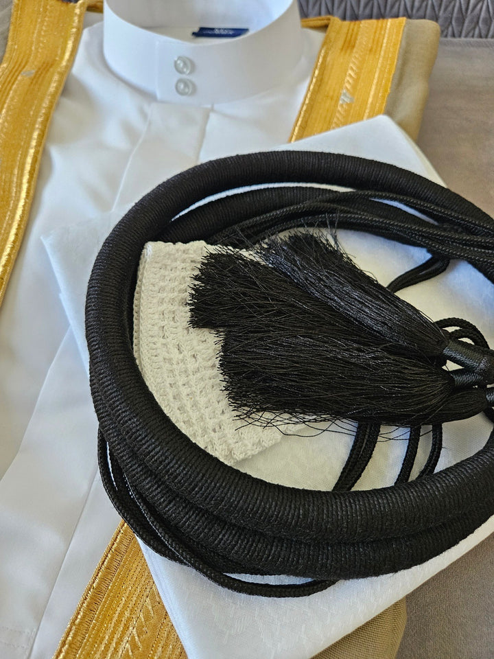 Mens Saudi Thobe 5 Pcs Set White Shemagh