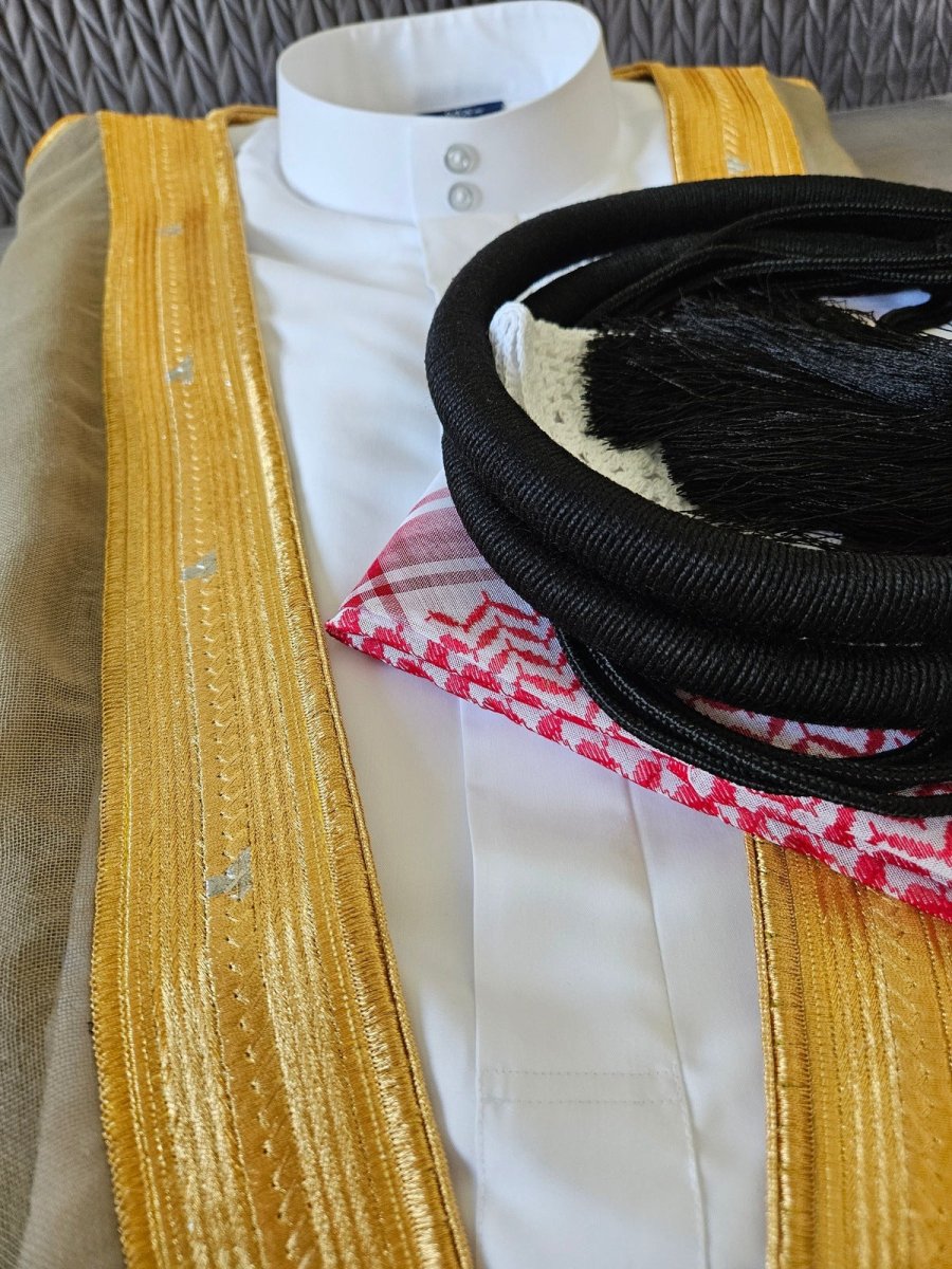 Mens Saudi Thobe 5 Pcs Set Red Shemagh