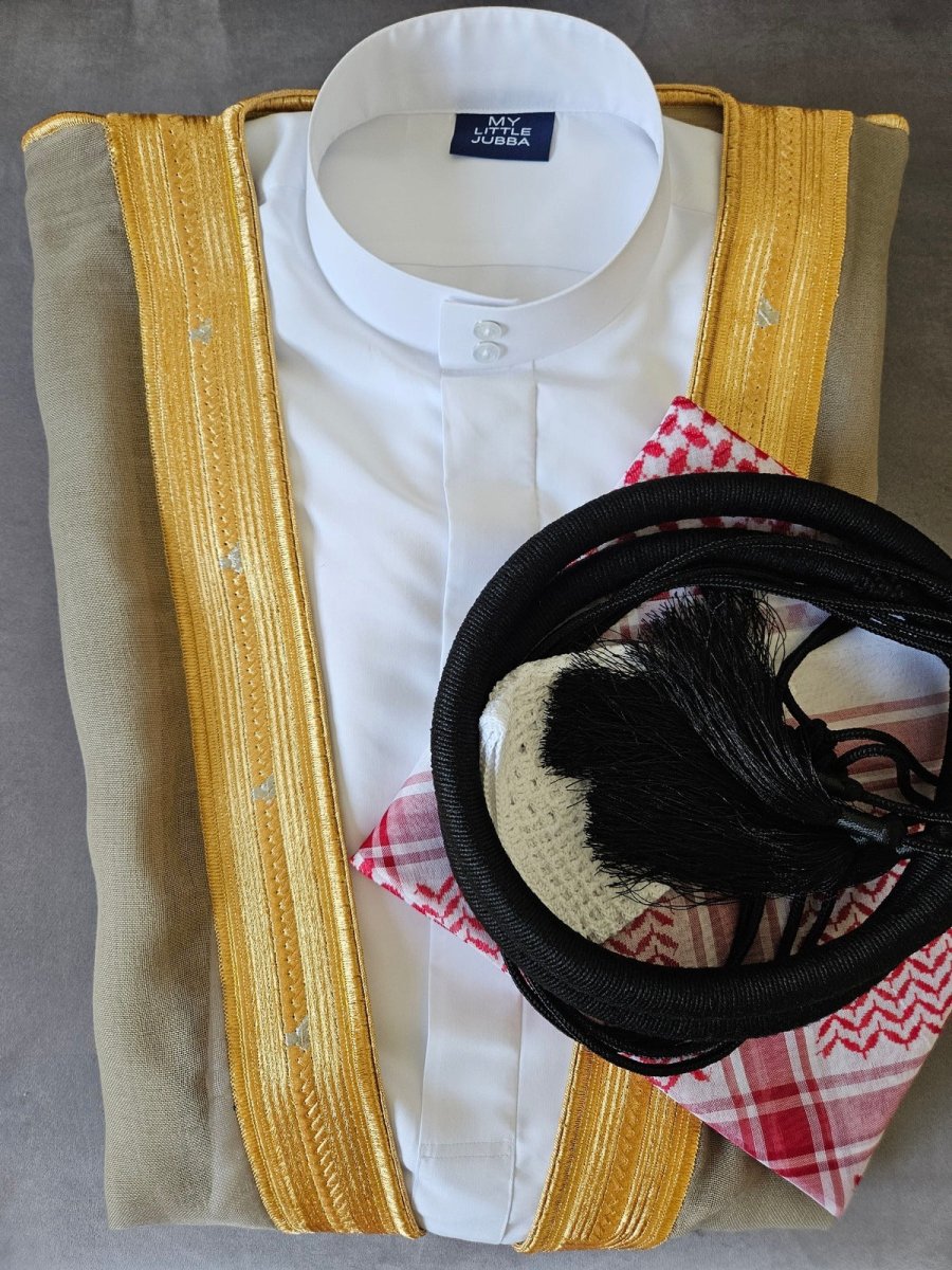 Mens Saudi Thobe 5 Pcs Set Red Shemagh