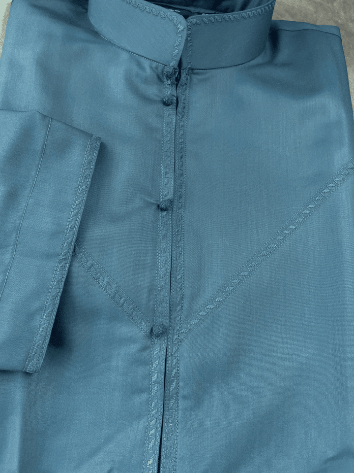 Mens Teal Bahraini Thobe with Embroidery