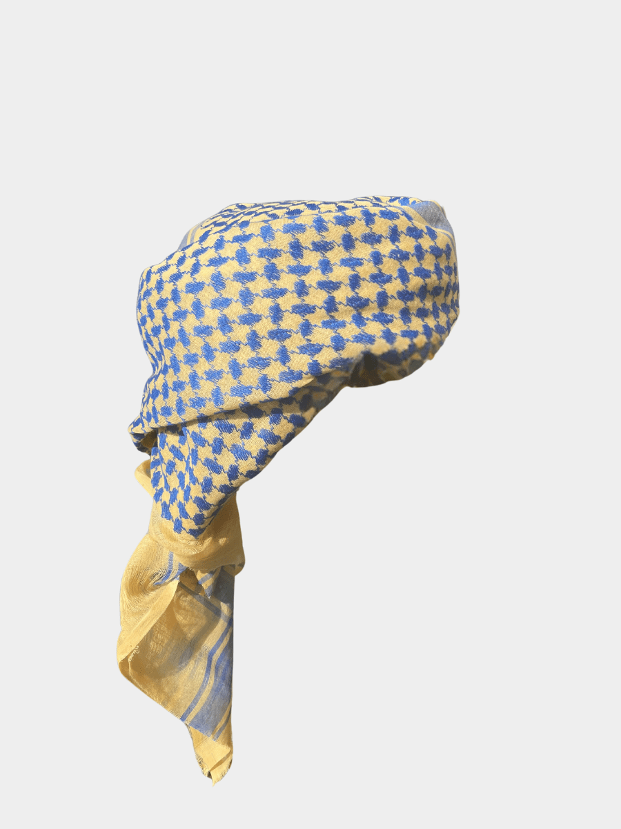 Mens Ready Made Blue Gold Arab Hat Keffiyeh