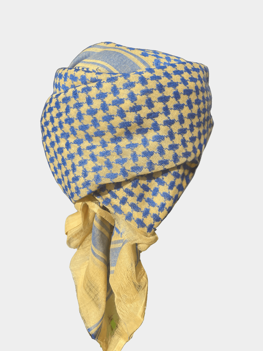 Mens Ready Made Blue Gold Arab Hat Keffiyeh