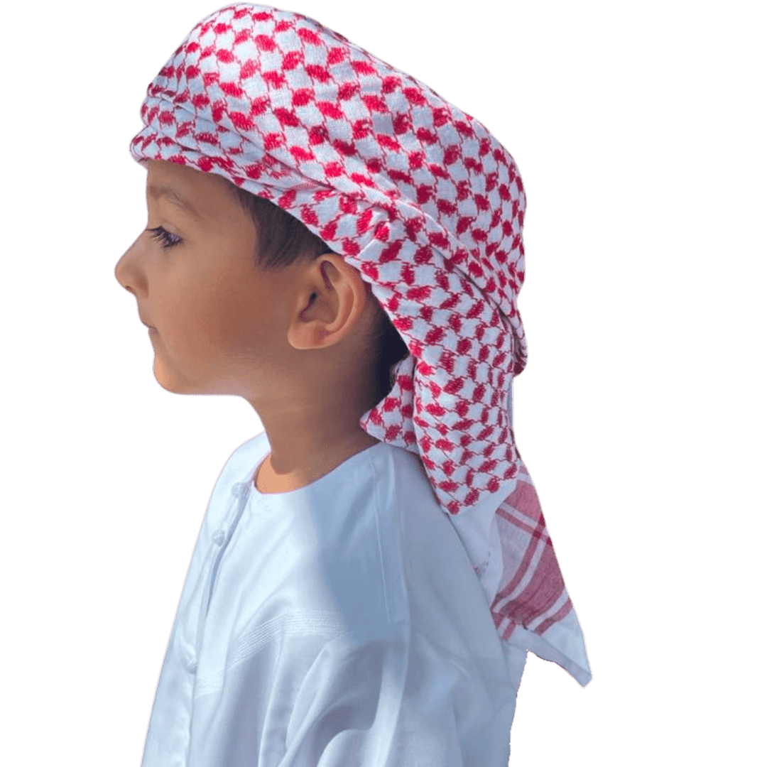 Kids Ready Made Red & White Arab Hat Shemagh Keffiyeh