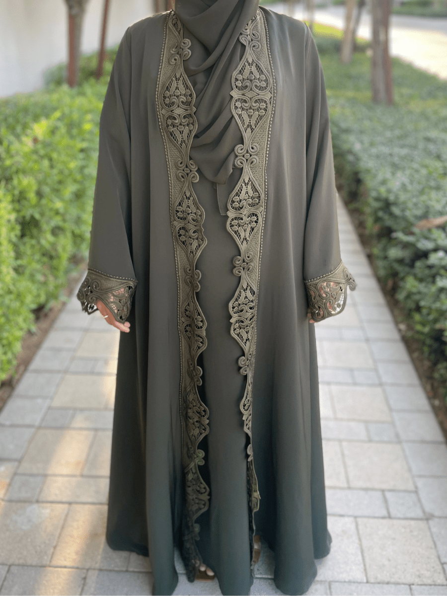 Forest Green Lace Abaya Dress