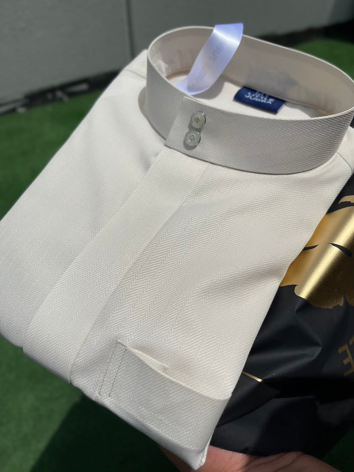 Almond Cream Embossed Saudi Thobe for men dishdasha jalabiya