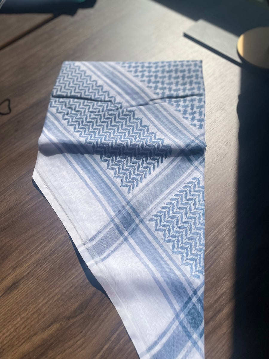 Aqua Blue and White Unisex Luxury Shemagh Keffiyeh Scarf