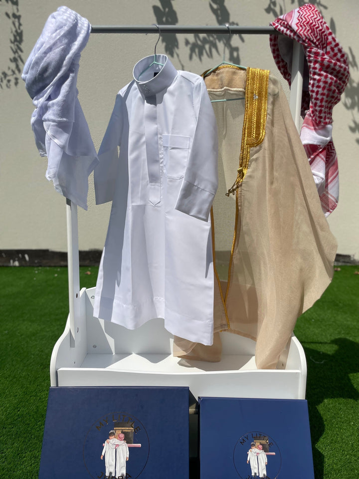 Deluxe Baby Boy Thobe Gift Set | Beige Bisht 0-12 Months - 4 Items
