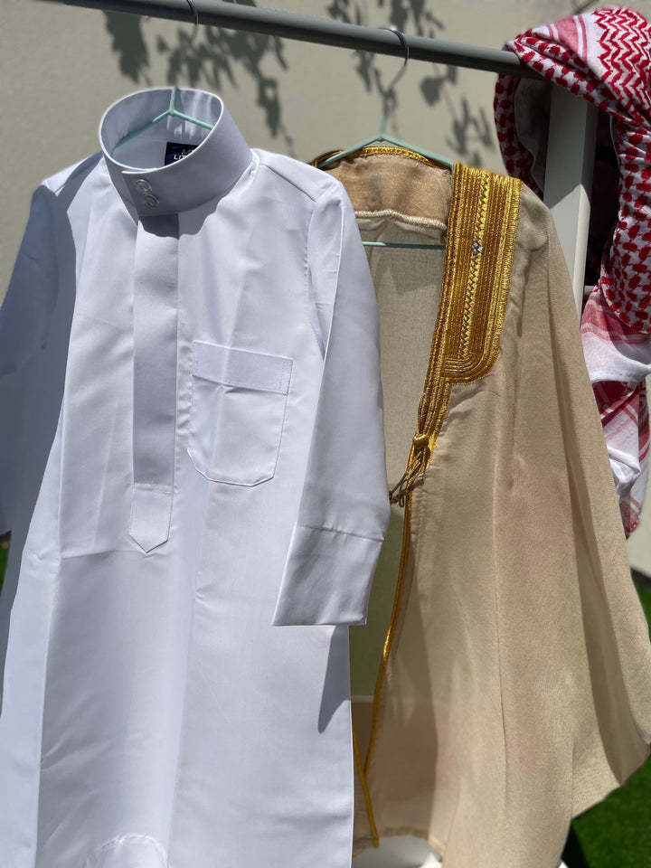 Deluxe Baby Boy Thobe Gift Set | Beige Bisht 0-12 Months - 4 Items