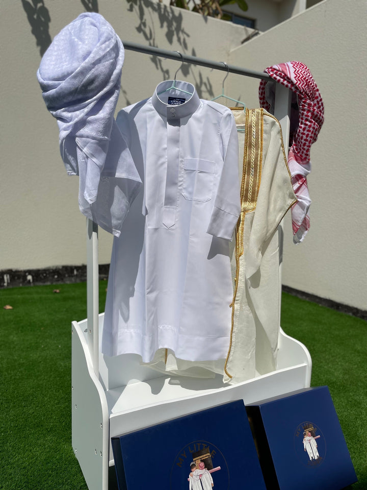 Deluxe Baby Boy Thobe Gift Set | Cream Bisht 0-12 Months - 4 Items