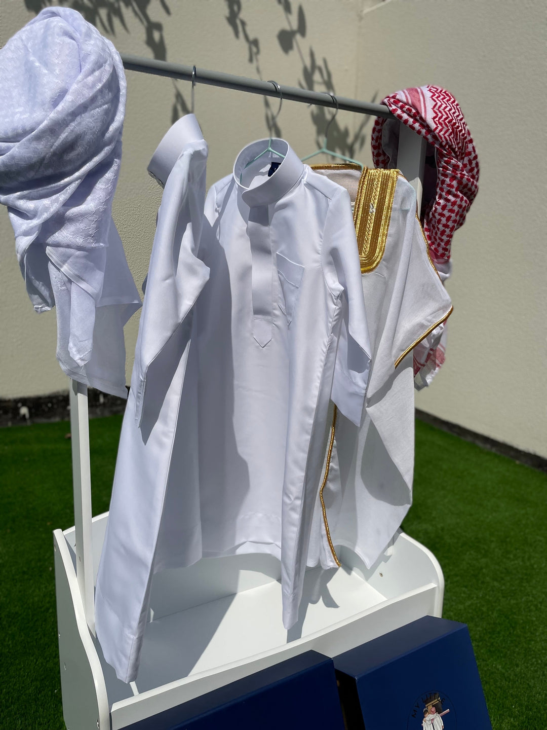 Deluxe Baby Boy Thobe Gift Set | White Bisht 0-12 Months - 4 Items